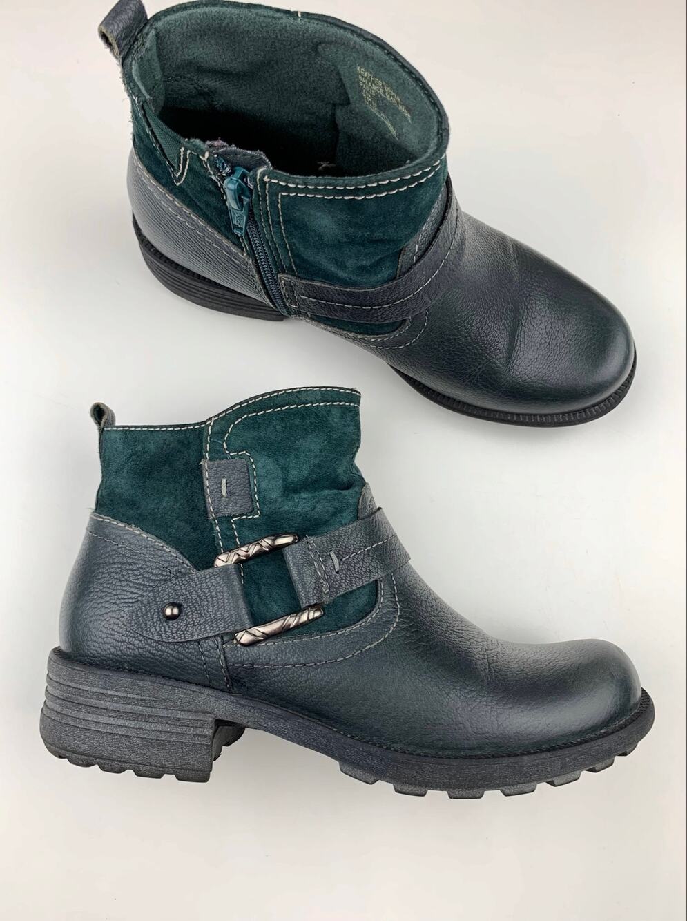 Earth Origins Paris Ankle Boots Green Leather Suede Comfort Booties Women's 7